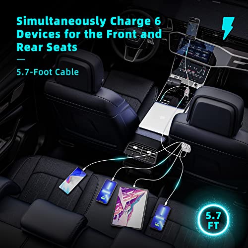 6 Multi Ports Usb C Car Charger, 103W Fast Car Charger Adapter, Pd 45W Compatible With Iphone14/Galaxy/Samsung S23, Type C Cigarette Lighter Usb Charger With 5.7Ft Cable For Rear Seat Charging(White) #TOP2