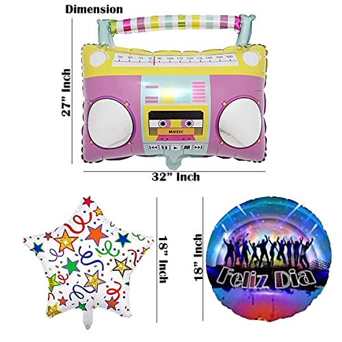 Image of Rozi Decoration Radio Foil Balloons For Music Theme Party Decorations With Round & Star Shape Foil Balloons Happy Birthday Decorations For Kids, Girls, Boys Pack Of 5 Pcs, Multicolor