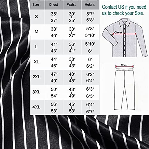 Image of Lonxu Pajamas Set Mens Silk Satin Pajamas Long Sleeve Loungewear Two-Piece Sleepwear Button-Down Pj Set S-XXXXL