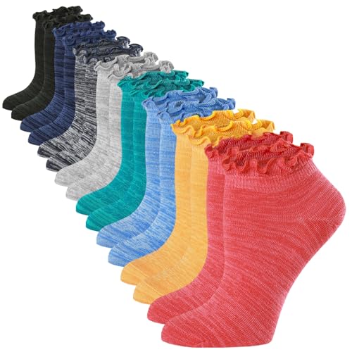 Mcool Mary 8 Pack Ruffle Ankle Socks,Cute Lettuce Edge,Anti-Slid,Novelty,Cute,Athletic Casual Cotton Sock,Vibrant Color (Size5-9)