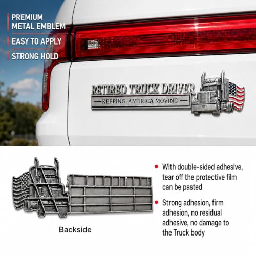 Image of Retired Truck Driver Car Emblem with US Flag Badge & Letter Decal Sticker