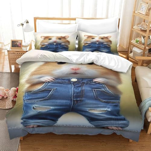 Housse de couette hamster imprimé 3D parure de lit microfibre 140x200