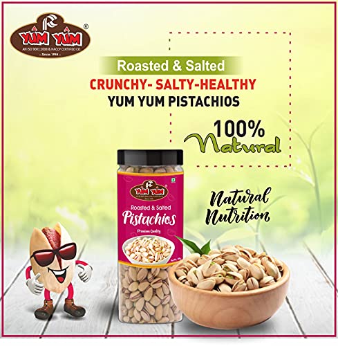 Image of YUM YUM Premium Roasted & Salted Jumbo Size Pistachios Nuts 450g Pack of 3-150g Each | Pista Dry Fruits | Super Crunchy & Delicious Healthy Nuts | Gluten Free & Low-Calorie