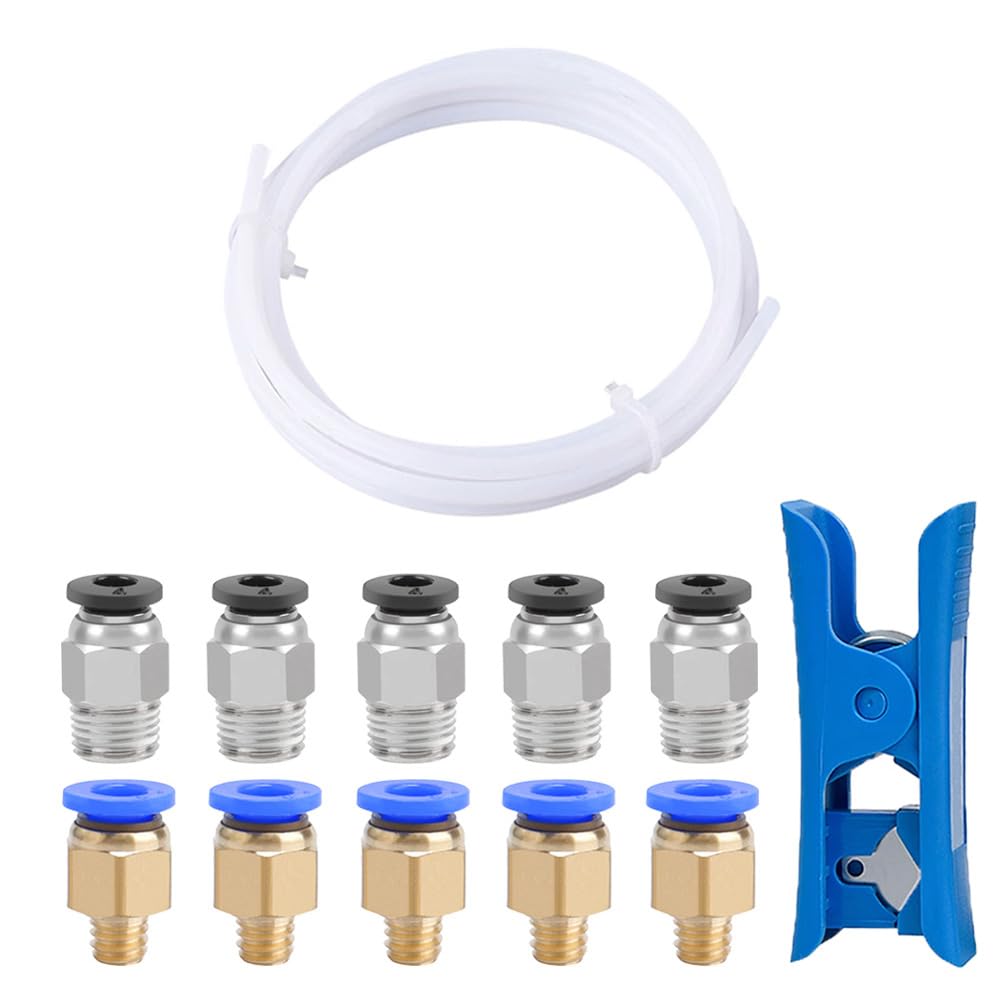 2 Meters 3D Printer PTFE Teflon Tube with Cutter, 5 Pieces PC4-M6 Pneumatic Connector, 5 Pieces PC4-M10 Pneumatic Connector