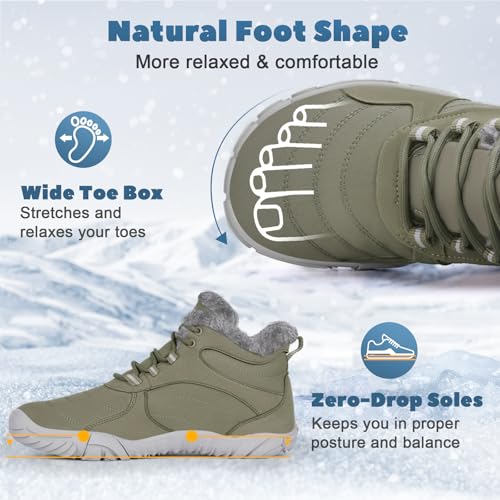 Image of Hike Footwear Barefoot Shoes Mens Womens, Winter Wide Toe Barefoot Hiking Shoes Boots, Non-Slip Waterproof Outdoor Running Boots Sneakers for Women Men