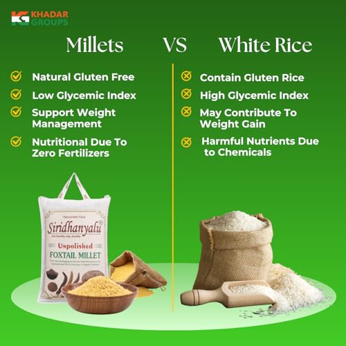 Image of SIRIDHANYALU Little, Foxtail, Kodo, Barnyard & Browntop Millets - Each Millet 900 g | Gwt 5 kg | New Technology Rock-Hard Vacuum-Sealed Pack