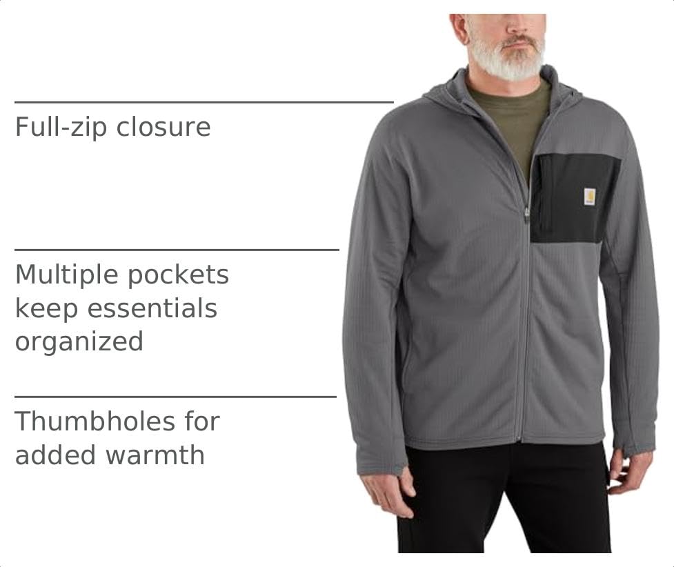 Carhartt Men's Force Relaxed Fit Full-Zip Long-Sleeve Hooded T-Shirt, Steel, 3X-Large - image 3