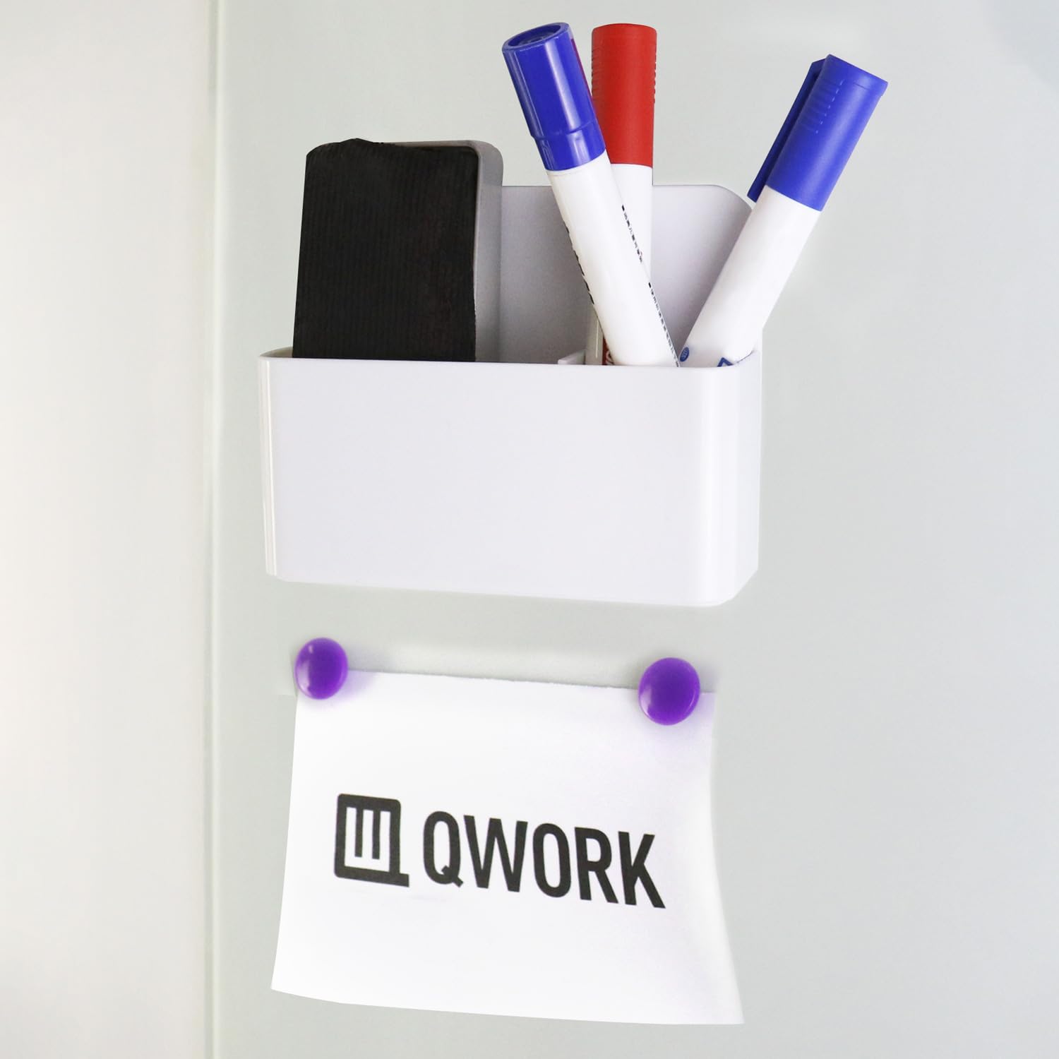 QWORK® Magnetyczny uchwyt na marker, uchwyt na długopis do tablicy Magnetyczny do tablicy/lodówki/szafki szkolnej/biura (biały)