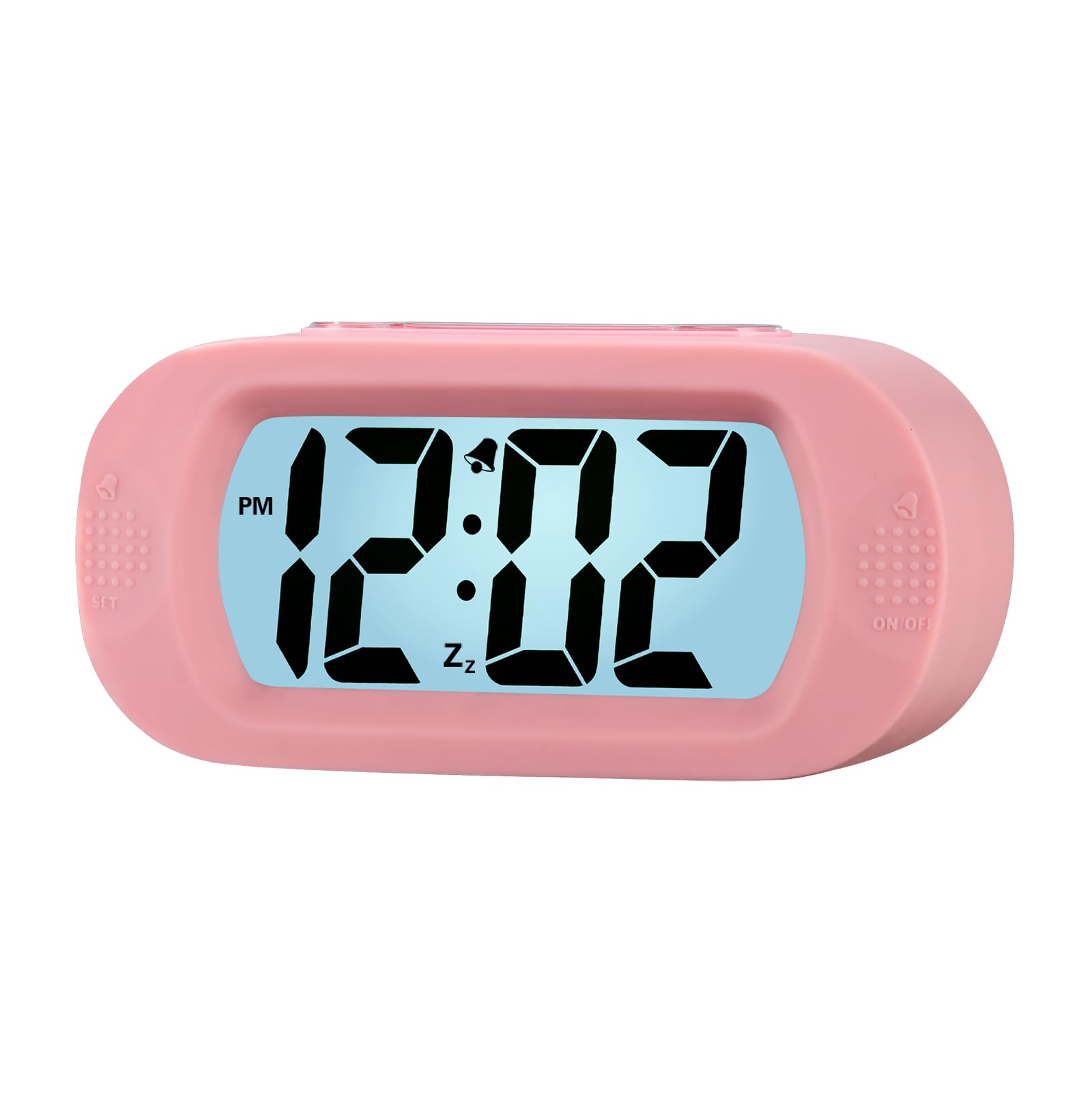 Plumeet Digital Alarm Clock Travel Clock with Snooze and Nightlight - Easy to Set Simple Bedside Alarm Clocks for Kids - Ascending Sound - Battery Powered (Baby Pink)