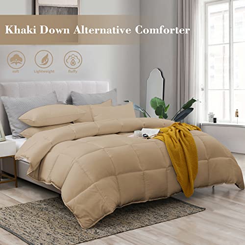 Image of L LOVSOUL Down Alternative Queen Comforter Duvet Insert,All Season Duvet Insert with Corner Tabs,Khaki Comforter Queen Size 90x90Inches