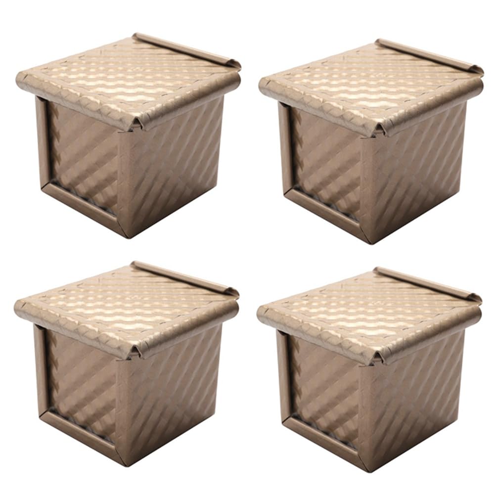 Kastenform mit Deckel, Antihaft-Brot-Toastform, Mini-Quadrat-Toastbox zum Backen zu Hause, Perfektes Backset, 4-Teilig, Langlebig, Einfach zu Verwenden, Gold