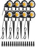 ZUCKEO 5W Projecteur extérieur LED Lumières de paysage 12V 24V Lumières de jardin avec support en piquet Éclairage basse tension étanche pour jardin, cour, pelouse, allée, entrée, Blanc chaud (8 pièces)