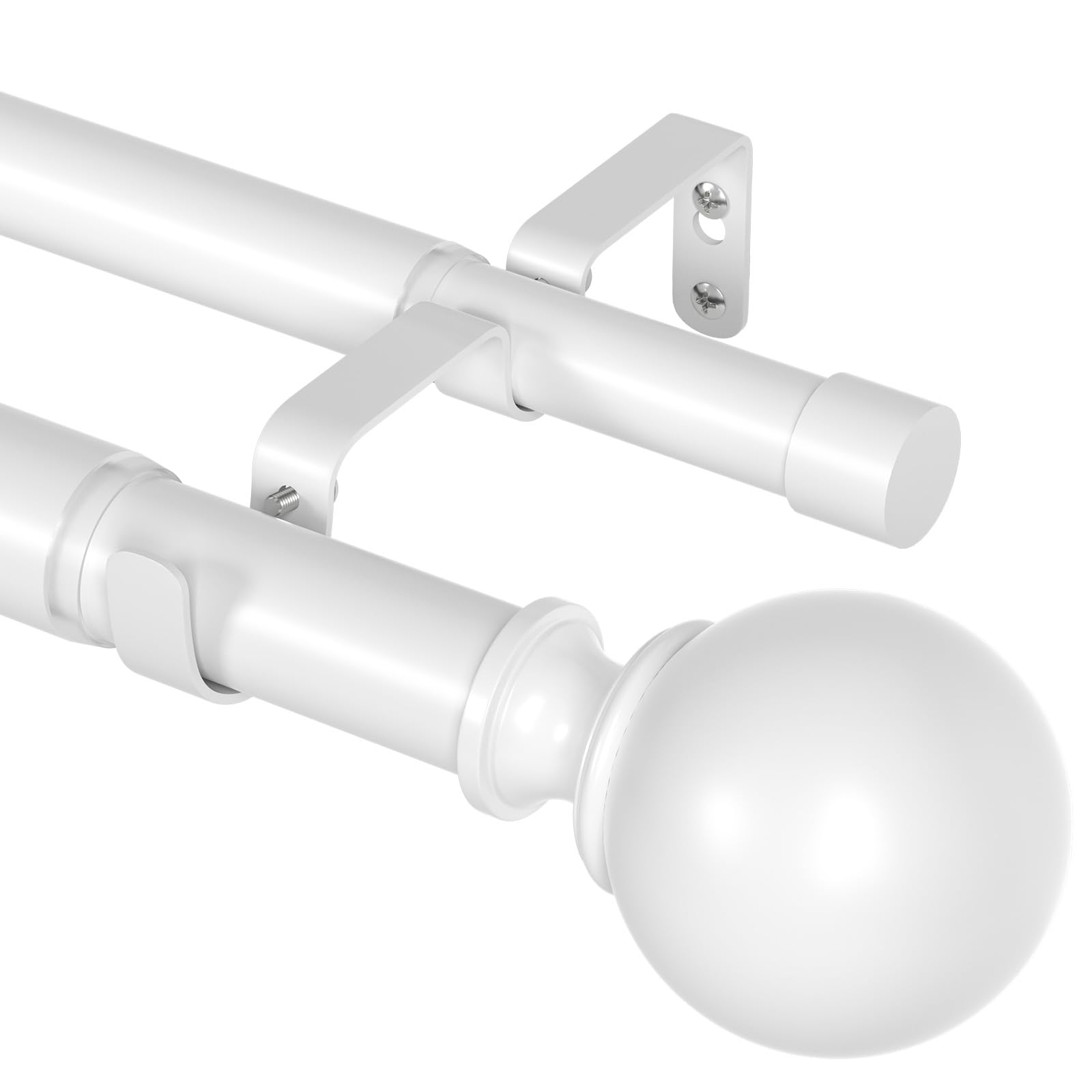 TRAROD Double Curtain Pole 91-310 cm, Heavy Duty Double Curtain Rod, White