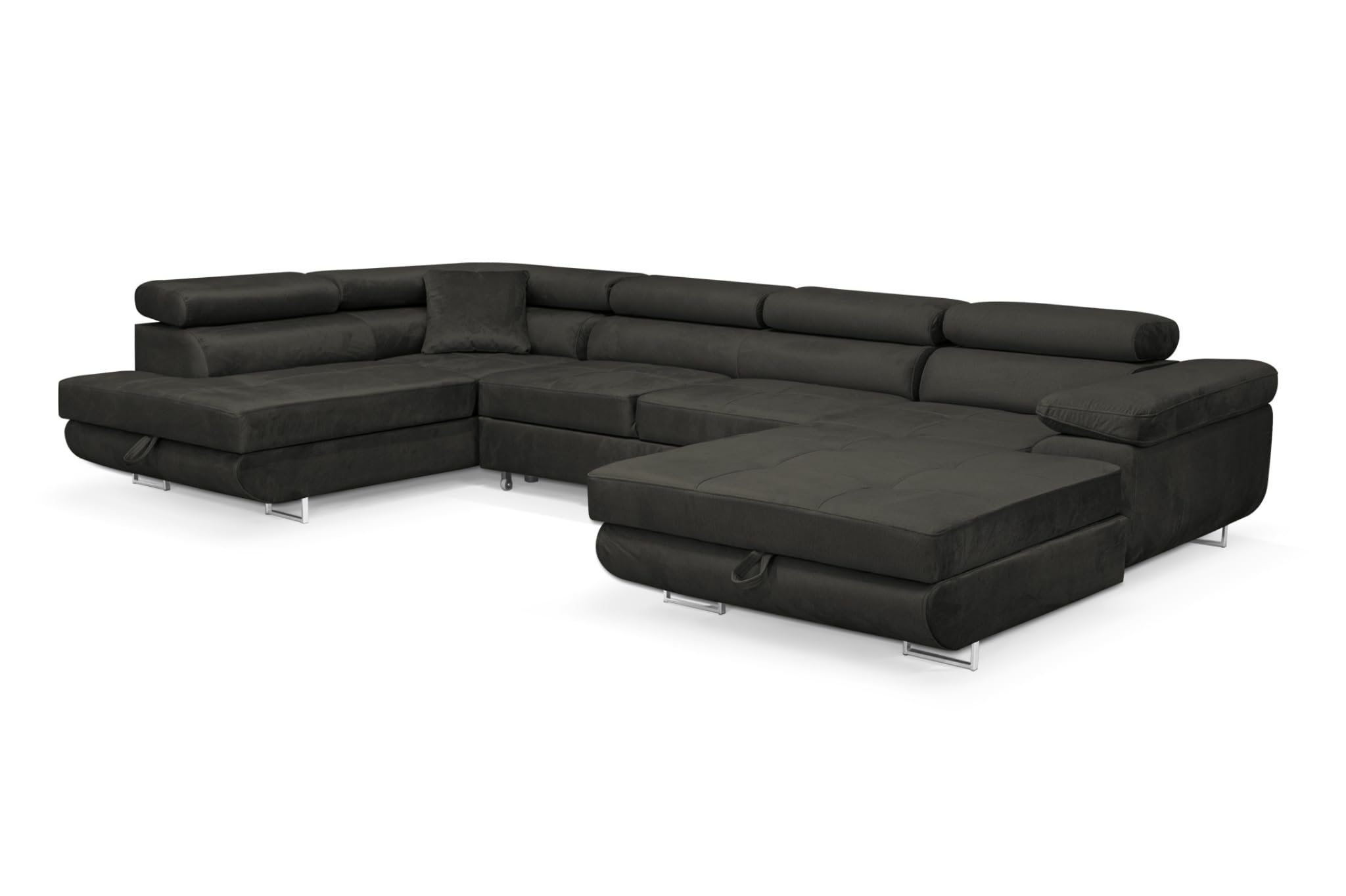 Wohnlandschaft Aller Moon U XXL-Ecksofa mit Schlaffunktion und Zwei Bettkästen. (Graphit, Links)