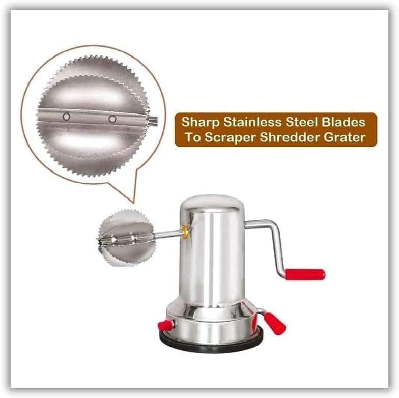Export Quality Stainless Steel Coconut Scraper with Strong Vacuum Base | Manual Coconut Grater Machine for Kitchen,Hand Roller Coconut Crusher & Chopper Tool, Non-Electric & Easy to Clean.