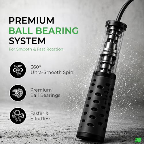 Image of Skipping Rope with Ball Bearing for Men, Women & Kids | 300 cm Jump Rope with Smooth Rotation & Comfortable Grip | 270 cm Effective Rope Length | Fitness, Cardio, Exercise & Workout Rope- Black (Black)
