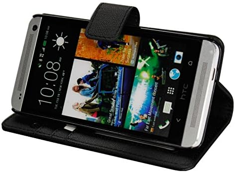 HTC One M7 Case, Abacus24-7 Leather Wallet Case with Stand, Black