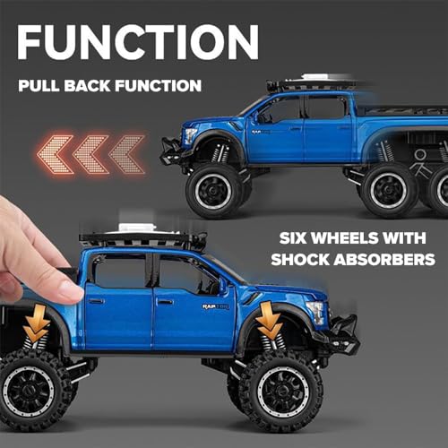 Image of 1:28 Scale Ford Raptor F-150 Raptor Camping RV Toy Car | Metal Pullback Diecast Car for Kids with Openable Doors, Sound, Light Effects Toy for Car (Color As Per Available)