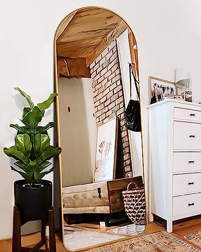 ITSRG Floor Mirror, Full Length Mirror with Stand, Arched Wall Mirror, Mirror Full Length, Gold Floor Mirror Freestanding, Wall Mounted Mirror for Bedroom Living Room, Gold-Round