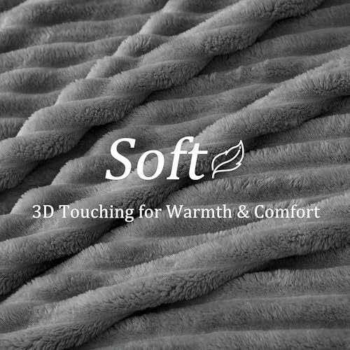 Image of BEDELITE Ribbed Fleece Throw Blanket for Couch, Grey, 50 inchx70 inch | Ultra-Soft Plush Fleece, Warm Yet Lightweight, Ribbed Texture, Home Decor, Machine Washable, Giftable, All-Season Use