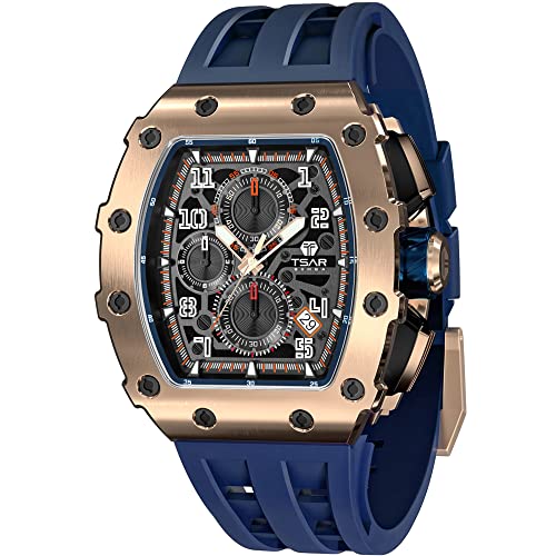 Image of Tsar Bomba Mens Watches Quartz Wristwatch for Men Waterproof 50M Analog Luxury Tonneau Chronograph Calendar Date Men's Dress Business Work Watch Gift for Men
