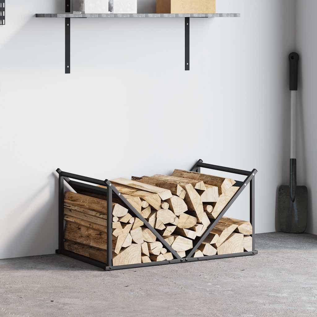 Estantería para leña negra de acero laminado en frío, 70 x 43 x 34,5 cm, con 100 kg de carga para leña y troncos en interiores, salón, terraza, jardín
