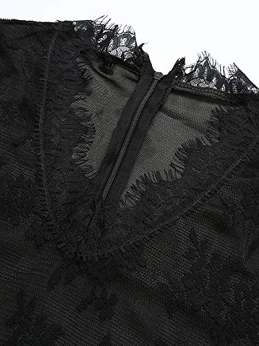 Domary Vestido feminino sexy de renda maxi profundo com decote em V Manga comprida lateral dividida