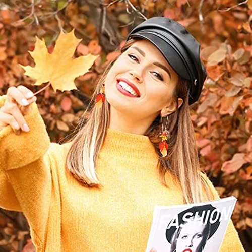 9 Pairs Thanksgiving Earrings Fall Turkey Pumpkin Leaf Charms Dangle Earrings Handmade Layered Maple Leaves Hoop Dangling Earrings Set for Women Girls Variety Pack Fun Thanksgiving Holiday Themed Color Star Heart Beads Earrings Jewelry Accessories4