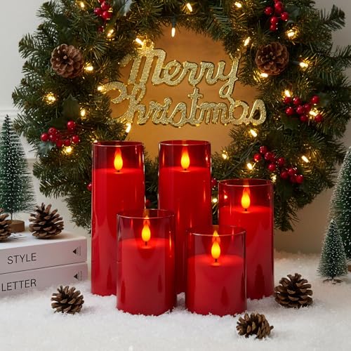 Image of Raycare Battery Operated Flameless Pillar Candles with Remote Timer, Red