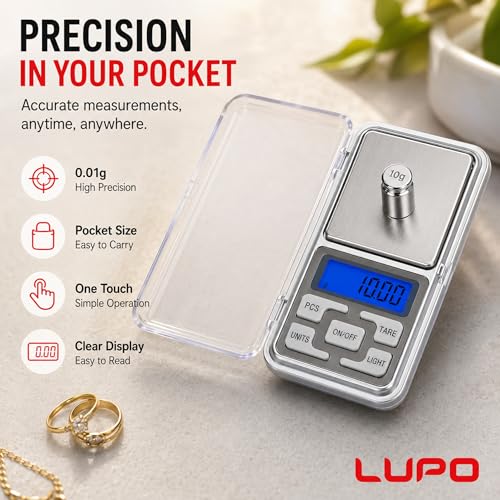 Báscula digital Lupo, 500g x 0.1g, pantalla LCD retroiluminada miniatura 2