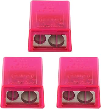 KUM AZ1032016-R - Pencil Sharpener with Container 2-in-1 M2, Pack of 3, Pink, Double Sharpener with Tin