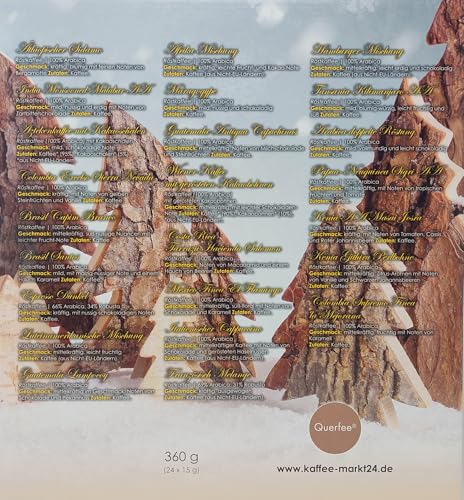 Querfee Kaffee Adventskalender 2025 - Weihnachtskalender mit 24 x Premium Kaffee gemahlen. Unterstützt von Menschen mit Behinderung - 24 x 15g Probierset Geschenkset - 360 g