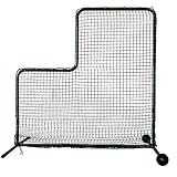 Reidy Sports Pitching Screen with Wheels, Portable L Screen 7 x 7 with 3 x 3 Cut Out, Body Protector