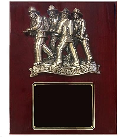 SHOP AWARDS AND GIFTS Customizable Piano Cherry Finish The Bravest Brass Firefighters Plaque Award, Personalized Custom Engraved, 13 x 10-1/2 Inch