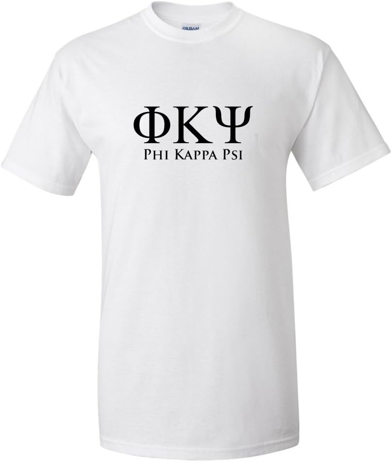 Phi Kappa Psi Standard T-Shirt - Greek Letters Front and Logo Back Design (Medium, White)