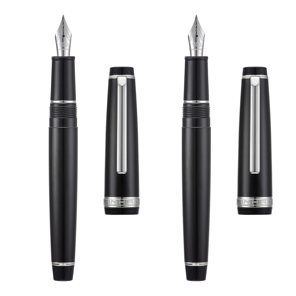 2 PCS Jinhao 82 Resin Fountain Pen Iridium Extra Fine & Fine Nib with Converter, Black with Silver Clip Writing Pen Set — image 1