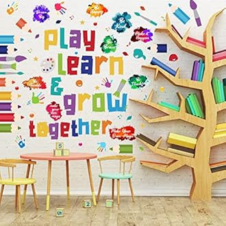 Leinuosen Kids Wall Decals Classroom Colorful Inspirational Decals Daycare Playroom Wall Decor Motivational Positive Saying Sticker(Play, Learn)