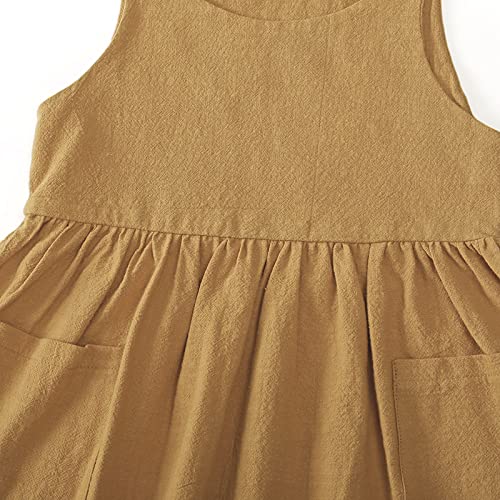 Timogg Toddler Baby Girl Cotton Linen Solid Dress Sling Bow Summer Skirt Casual Beach Girls Sundress With Pockets Overall Dress (Khaki, 2-3 Years) #TOP3
