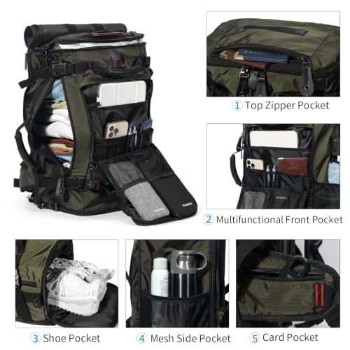 Image of YOUMIAN Large Capacity For Travel Hiking Sports Carry On Backpack Durable Convertible Duffle Bag Laptop airplane (Olive Green Checkered, 60L-Large DualMainOpening)