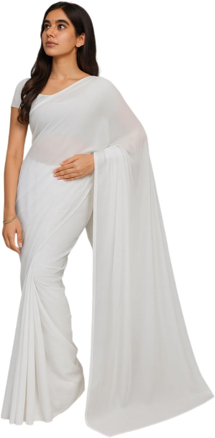 Plain Georgette Saree – Multiple Colors | Non-Pleated
