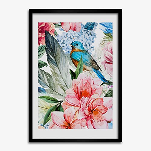Cadre en bois fleurs et oiseaux 50x70 cm pour habiller un mur vide avec élégance
