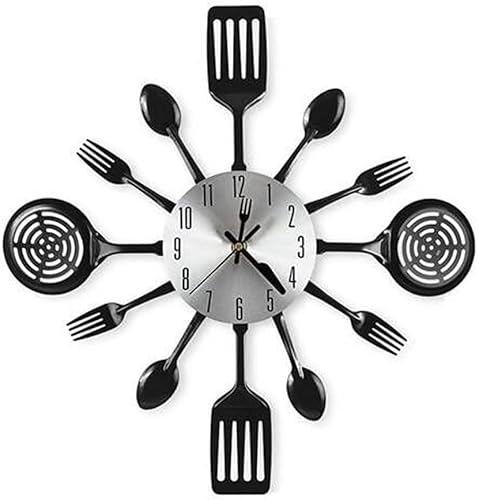 Miniatura 4 de Timelike 16 Inch Large Kitchen Wall Clocks with Spoons and Forks Creative Modern Home Decor Antique Style Wall Watch (Silver)