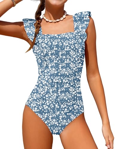 Image of NECIOUS Girls Swimsuit Ruffle Adjustable Straps One Piece Bathing Suit Solid Color Ruched Girls' Swimwear 9-16Y
