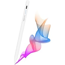 Amazon Basics Stylus Pencil Only for iPad Models (2018-2024) with Angle Tilt Sensitivity, Palm Rejection, Up to 9 Hrs Playtime, Magnetic Attachment, Battery LED Indicator, 4 Lights (White)