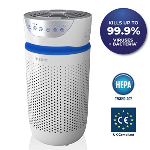 HoMedics Compact Air Purifier with UV-C, HEPA & Carbon Filters - UV-Cleaning Light Technology Kills Germs, Bacteria & Viruses As Small As 0.3 Microns, Air Filtration & Purification Removes Allergens