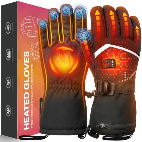 Heated Gloves for Men Women, Rechargeable Hand Warmer Gloves with Touchscreen, Waterproof Electric Heated Ski Glove for Winter Outdoor Work Hunting Camping Snowboarding Hiking Raynaud