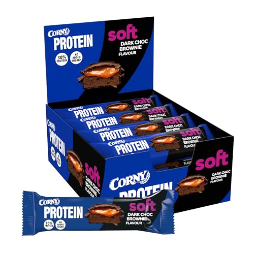 Corny Protein Soft - Barritas proteicas sabor Chocolate Negro con Brownie, 30% Proteína, 0% Azúcares Añadidos, Ayuda al Desarrollo y Recuperación de la Masa Muscular, Pack 12x45g, Taste the Power
