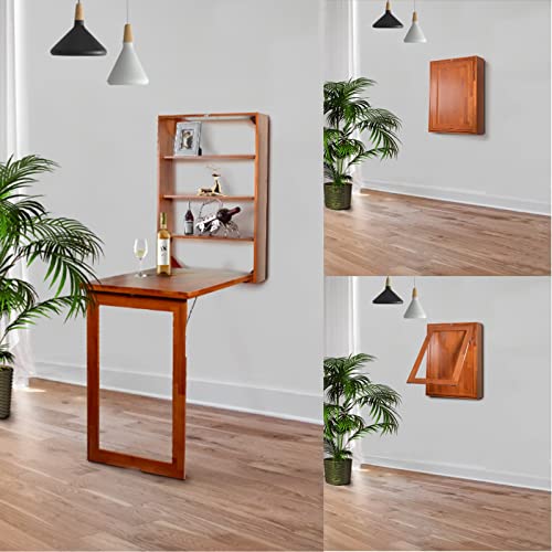 Laptop Desktop With Storage Shelf, Wall Mounted Space Saving Desk Folding Convertible Desk Wooden Floating Writing Desk For Office, Folding Storage Multifunctional Bar Balcony Storage Dining Table (C #TOP1
