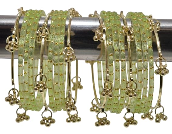 Image of kashmiri ghangharoo glass bangle Set For Women And Girls | Light Weight Bangles | Traditional Transparent Fancy Glass Chudi Set for Wedding, Party (18 Bangles)