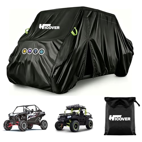 Hicover 600D UTV Cover Heavy Duty - All Weather Protection UTV Cover 2 Seater for Kawasaki Mule 4000/4010 Can-Am Defender Ranger XP 1000 Wolverine RMAX2 Pioneer UFORCE, 2-3 Seaters 140" x 75" x 58"